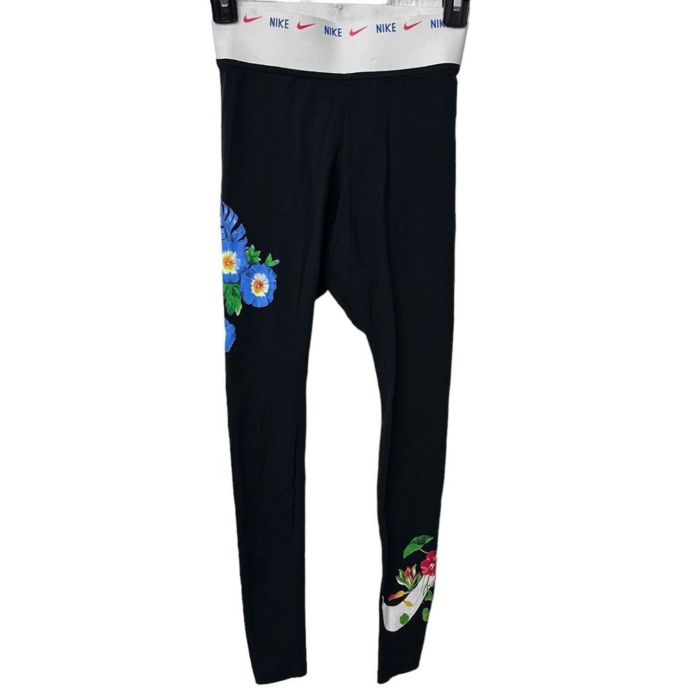 NIKE Floral Pattern Leggings Black XS Cotton Blend Womens Hyper Femme